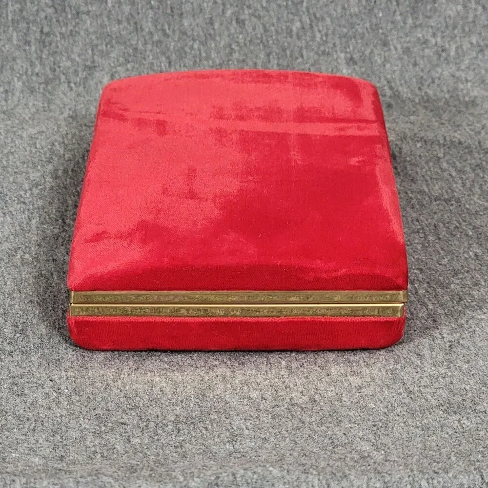 Vintage Mele Jewelry Box Red Velvet Hard Shell Travel Clam Case 7